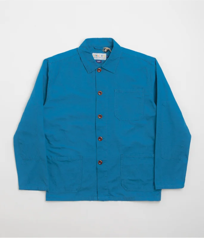 Uskees 3001 Buttoned Overshirt - Bright Blue Print Jacquard Patchwork